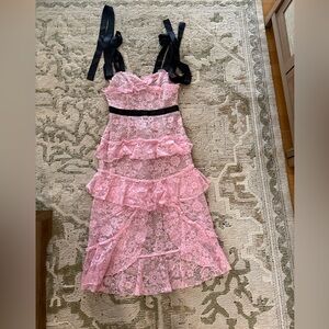 For Love And Lemons Pink Lace Midi Dress